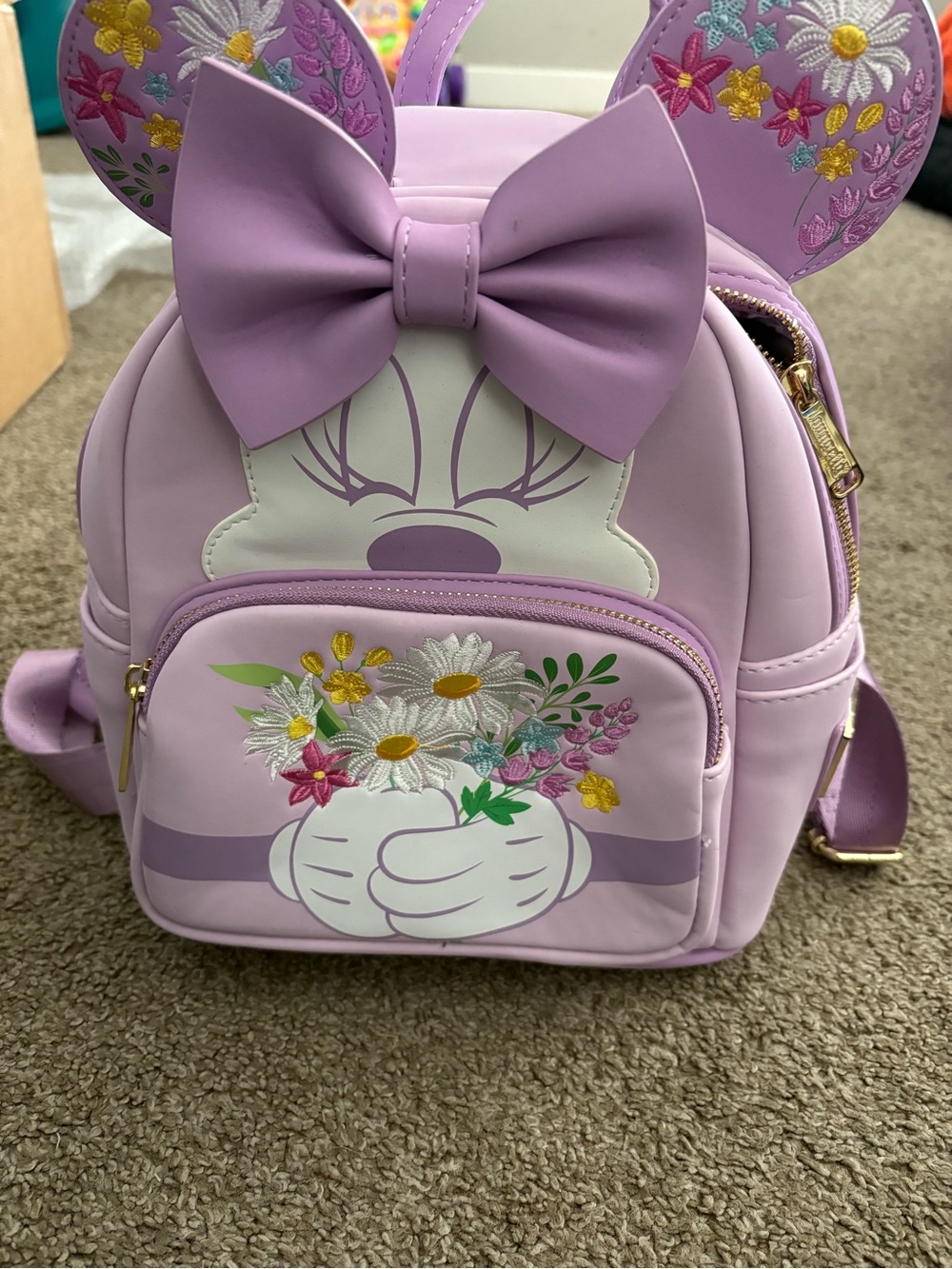 Loungefly Lavender Minnie Ear Mini Backpack with Floral Embroidery